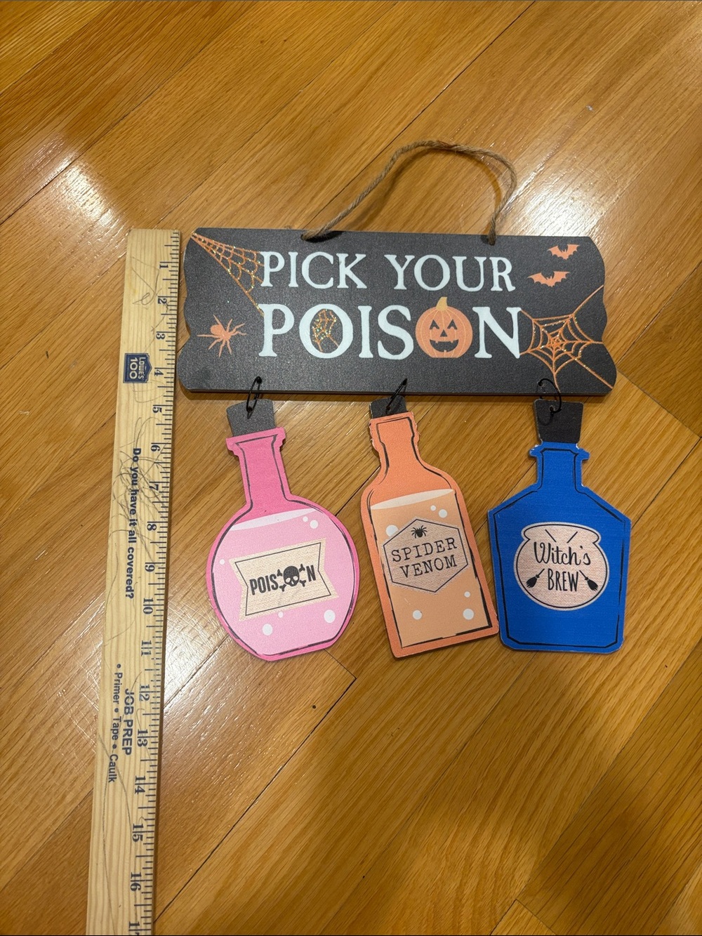 Pick Your Poison Halloween Hanging Sign - Pink, Orange, Blue - Picture 3 of 4